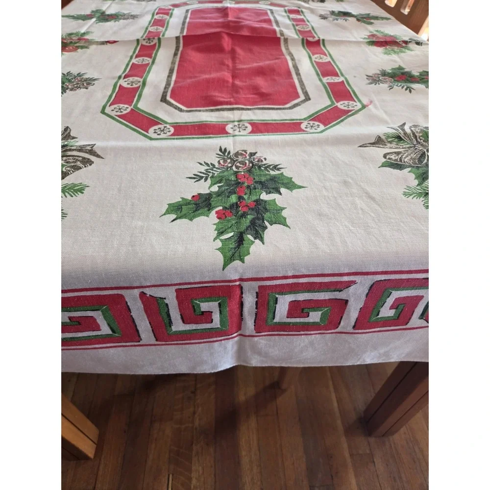 Vintage Christmas Tablecloth MCM 52x68 Retro Some Minor Flaws See Pics